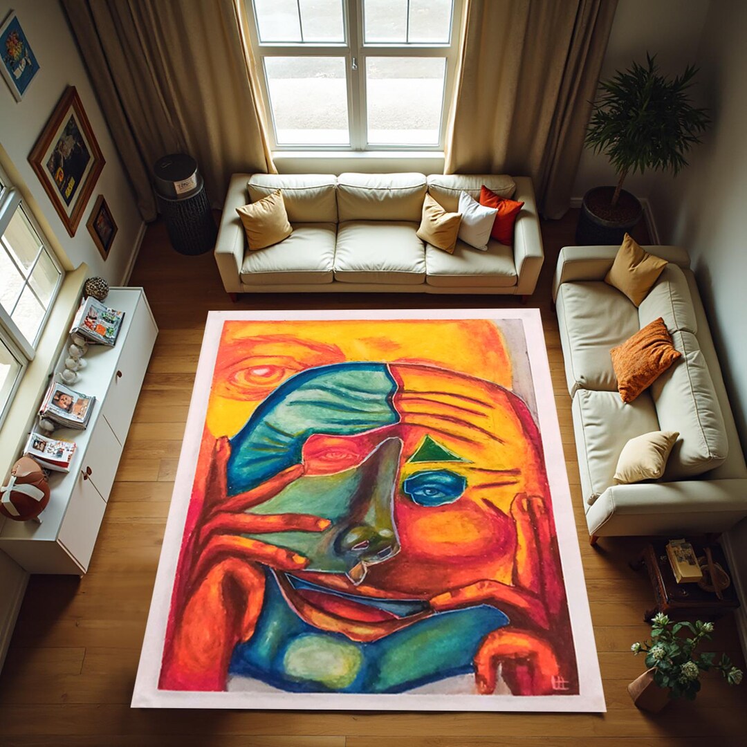 Sad Face Rug,picture Patterned Rug,spirit World Rug,face Art Rugs ...