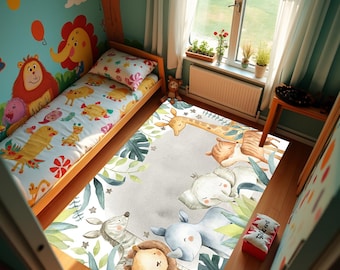 Jungle Animals Rugs,Animal Friends Rug,Lion Rug,Elephant Rug,Zebra Rug,Crocodile Rugs,Jungle Animals Carpet For Kids,Cute Rug,Pleasant Rugs