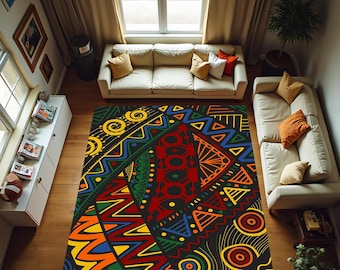 Afrıcan Vector Carpet,Traditional Motif Rug,South African Patterned Rug,Art Rug Carpet,Very Colourful Rug,Geometrıc Afrıcan Graphıcs Carpets