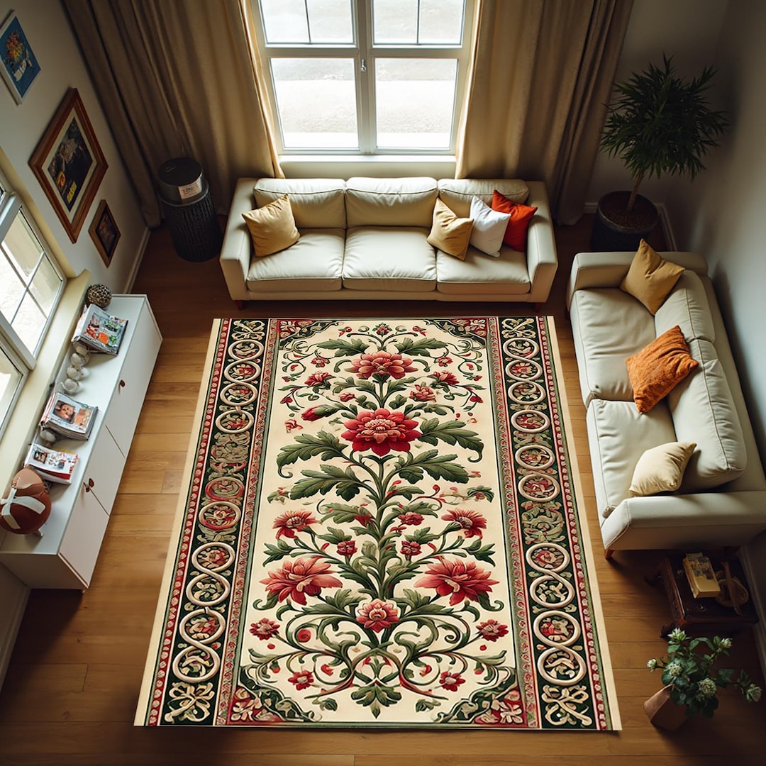 Red Or Roses Area Rugs Red Roses Rug,old Looking Modern Carpets,vıntage Looking Rug,framed ...