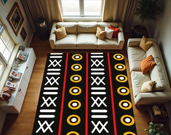 African Traditional Motif Rug, Colorful Geometric Art Carpet, South African Decor Home