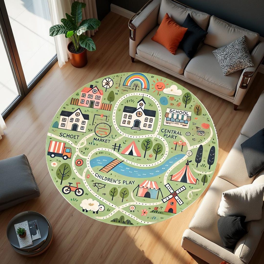 Game City Circle Rug,map Rug,round Rug,kids Map Rug,kids Play Mats,game ...