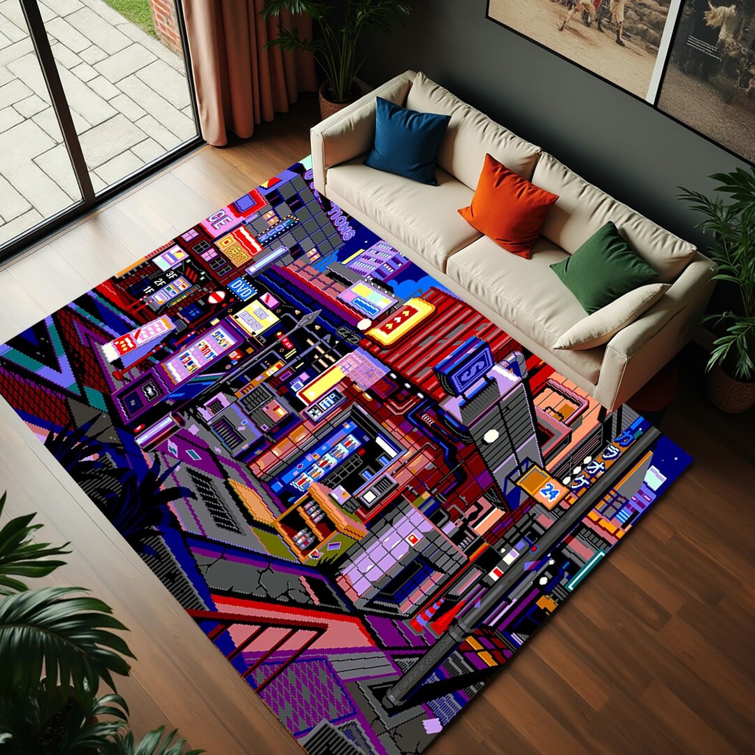Cyber Rug City Night Lights Rugs,cyberpunk Rug,live Lights Rug,modern Night City ...