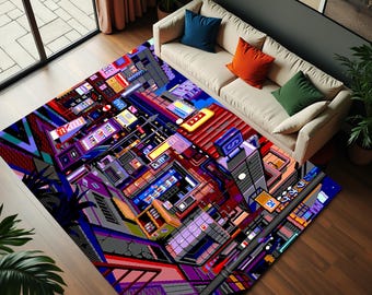City Night Lights Rugs,Cyberpunk Rug,Live Lights Rug,Modern Night City Rug,Lighted Streets Rug,Colorful City Lights Carpet,Cyberpunk Lights