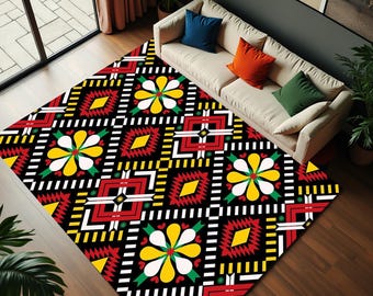 Afrıcan Vector Carpet,Traditional Motif Rug,South African Patterned Rug,Art Rug Carpet,Very Colourful Rug,Geometrıc Afrıcan Graphıcs Carpets