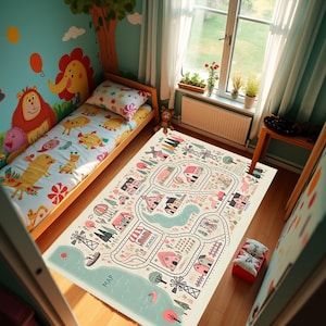 Tapete de Atividades Montessori com Mapa de Estradas, Decoração para Sala de Jogos Infantil, Tapete Educativo para Crianças, Tapete Montessori Infantil, Tapete Infantil, Tapetes Infantis