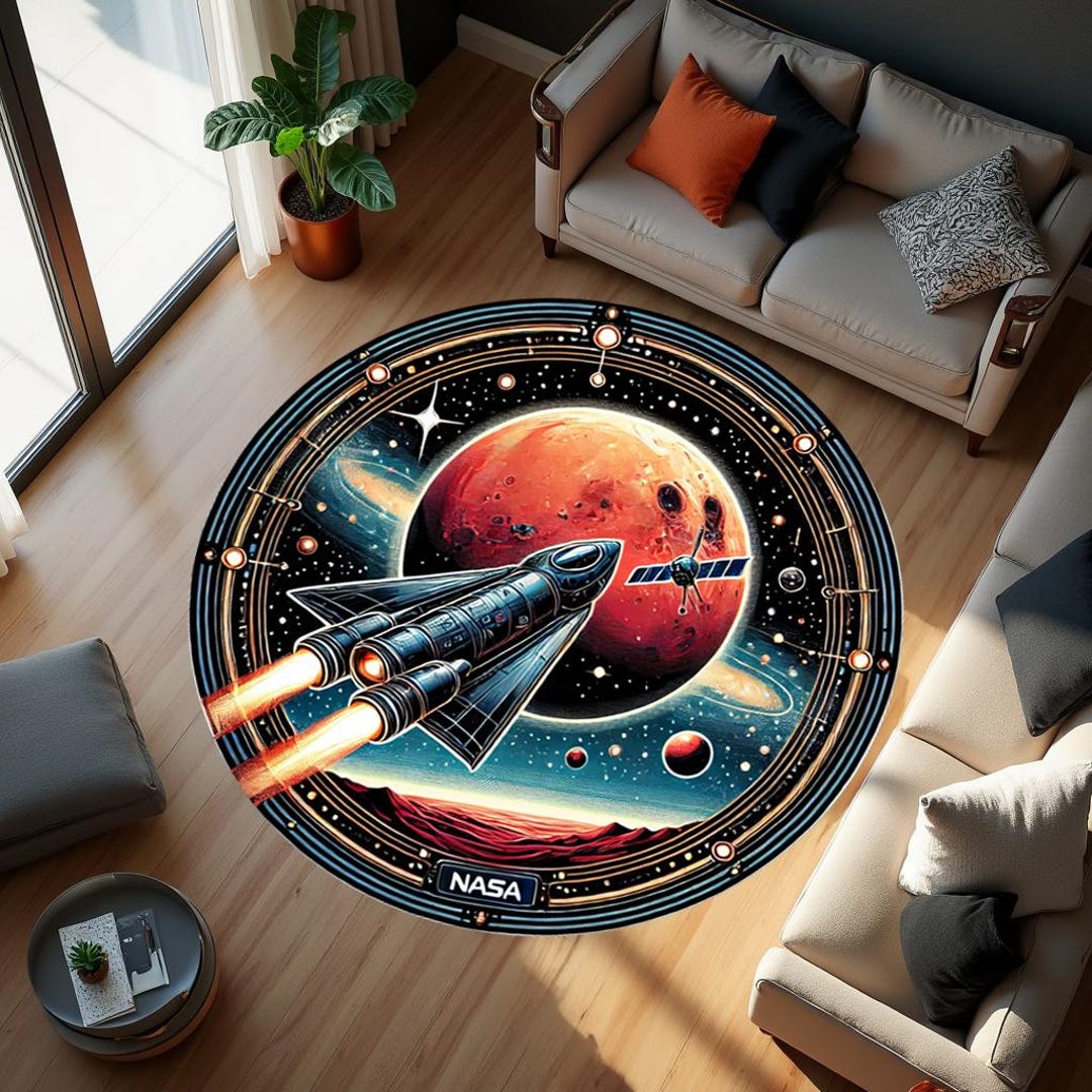 Nasa Carpets,nasa Rugs,nasa Rocket Rug,round Rug,space Theme Carpet ...