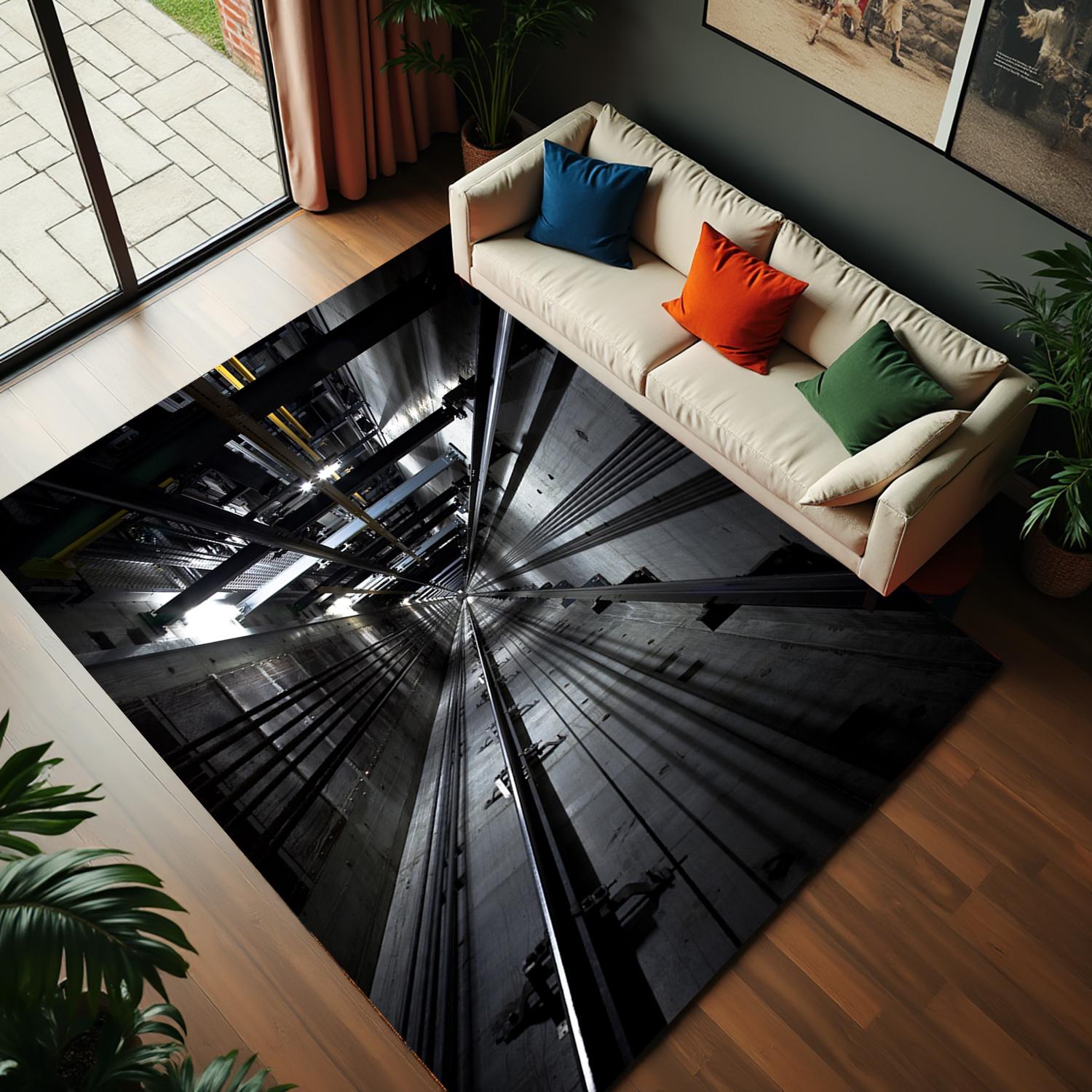 Illusion Rug, 3D Elevator Shaft Carpet, Surrealism Home Decor, Machine ...