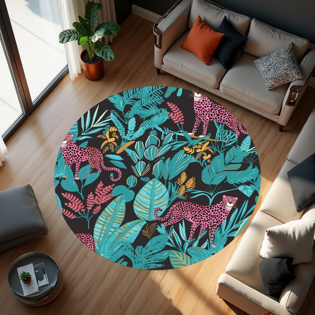 Pink Tiger Circle Rug,emerald Pink Rug,tibetan Tiger Round Rug,green ...