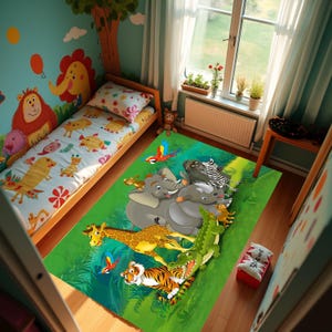 Tappeti con animali della giungla, tappeti con amici animali, tappeti con leone, tappeti con elefante, tappeti con zebra, tappeti con coccodrillo, tappeti con gorilla, tappeti con scimmia, lavabili