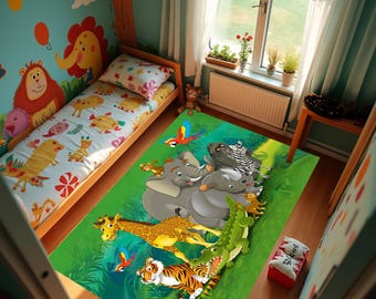 Jungle Animals Rugs,Animal Friends Rug,Lion Rug,Elephant Rug,Zebra Rug,Crocodile Rugs,Gorilla Rug,Monkey Rugs,Washable