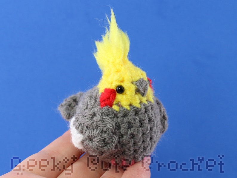 Cockatiel Bird Parrot Amigurumi Cute Desk Toy Plush Light Grey image 1