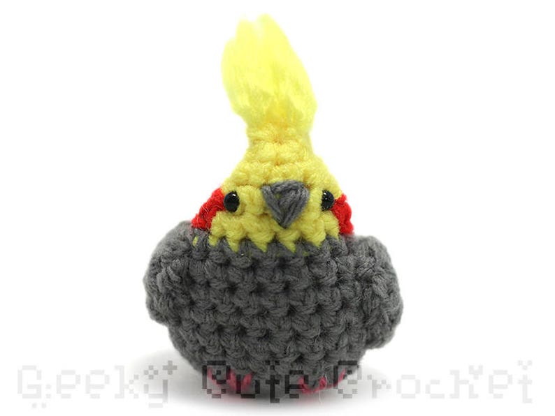 Cockatiel Bird Parrot Amigurumi Cute Desk Toy Plush Light Grey image 4