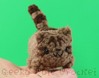 Brown Tabby Kitty Cat Yama Amigurumi Plush Toy Crochet Stuffed Animal