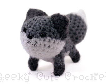 Gray Fox Plushie Toy Stuffed Animal Amigurumi Crochet