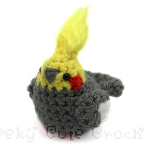 Cockatiel Bird Parrot Amigurumi Cute Desk Toy Plush Light Grey image 3