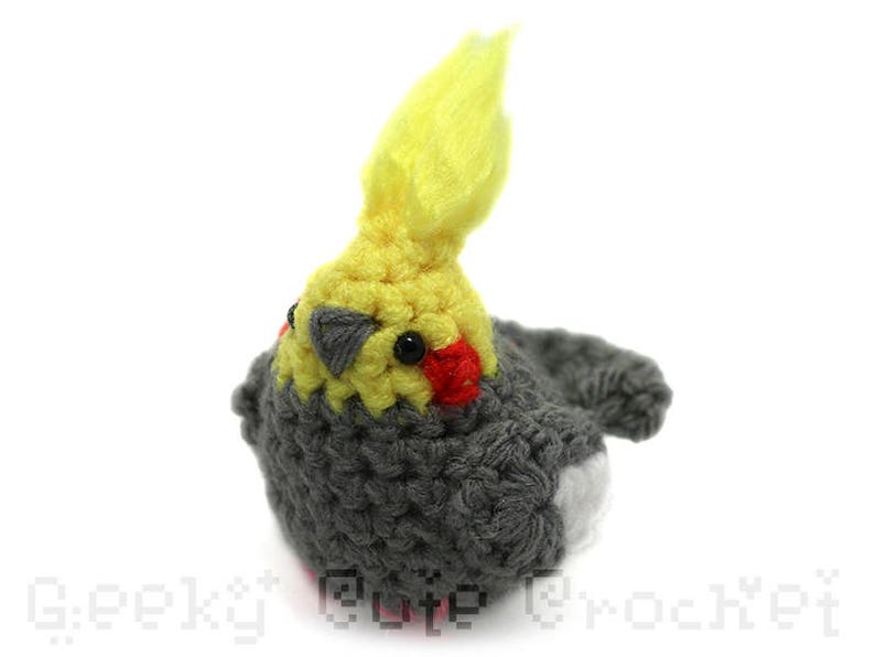 Cockatiel Bird Parrot Amigurumi Cute Desk Toy Plush Light Grey image 3