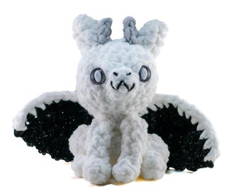 White Ghost Sparkly Dragon Plush Toy Stuffed Animal Amigurumi Crochet