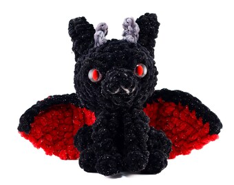 Sparkly Black Red Dragon Plush Toy Stuffed Animal Amigurumi Crochet