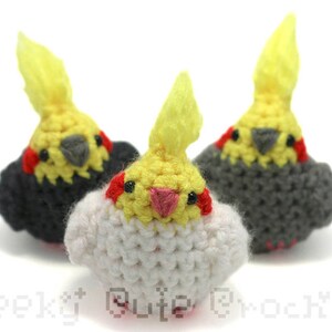 Cockatiel Bird Parrot Amigurumi Cute Desk Toy Plush Light Grey image 7