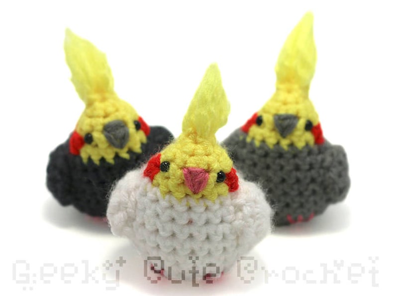 Cockatiel Bird Parrot Amigurumi Cute Desk Toy Plush Light Grey image 7