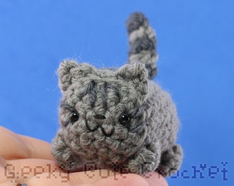 Grey Tabby Kitty Cat Yama Amigurumi Plush Toy Crochet Stuffed Animal