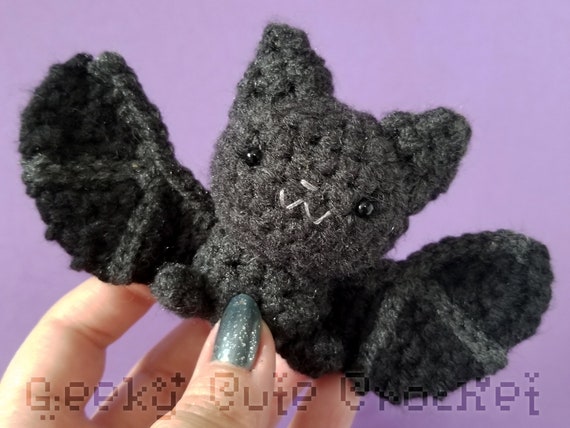 Silver Haired Bat Amigurumi Cute Black Bat Crochet Toy Stuffed Etsy