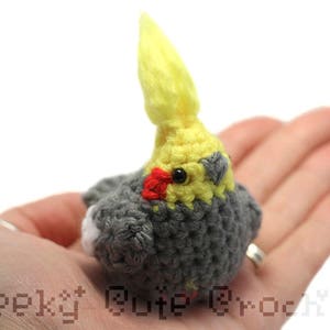 Cockatiel Bird Parrot Amigurumi Cute Desk Toy Plush Light Grey image 5