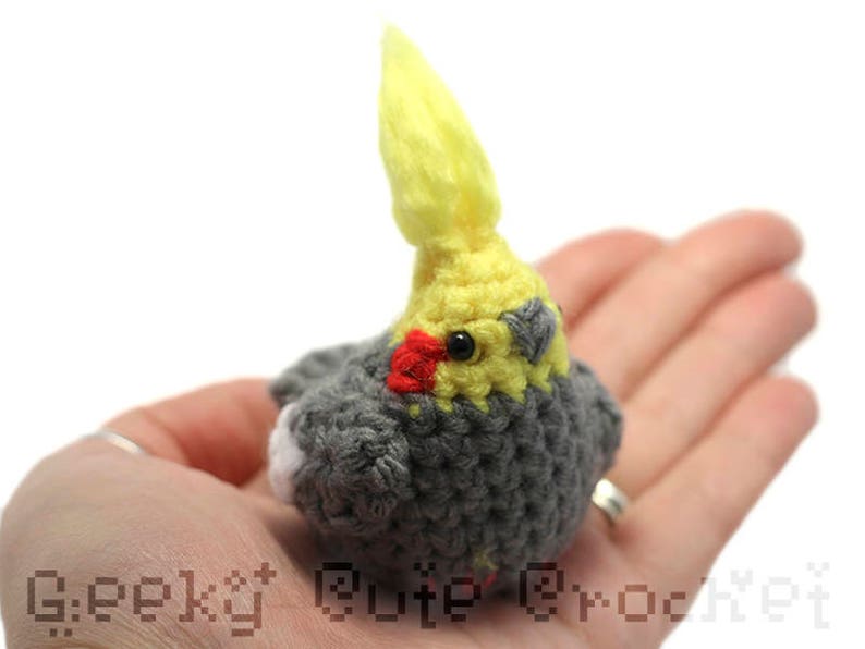 Cockatiel Bird Parrot Amigurumi Cute Desk Toy Plush Light Grey image 5