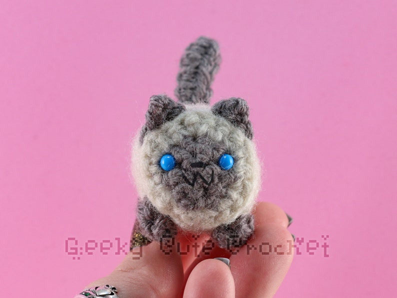 Siamese Gray Lilac Point Kitty Cat Yama Amigurumi Plush Toy Crochet Stuffed Animal image 1