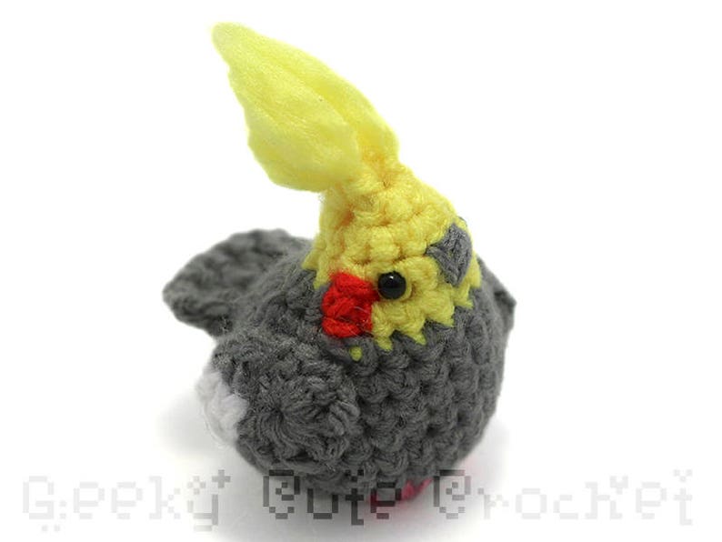 Cockatiel Bird Parrot Amigurumi Cute Desk Toy Plush Light Grey image 2