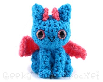 Blue and Pink Dragon Plush Toy Stuffed Animal Amigurumi Crochet