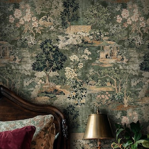Vintage Green Tree Forest Wallpaper Mural: Scenic Botanical Garden Peel and Stick
