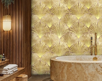 Art Deco Gold Fan Wallpaper: Peel and Stick Mural