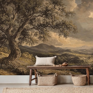 Vintage Tree Landscape Wallpaper Mural - Scenic Peel and Stick