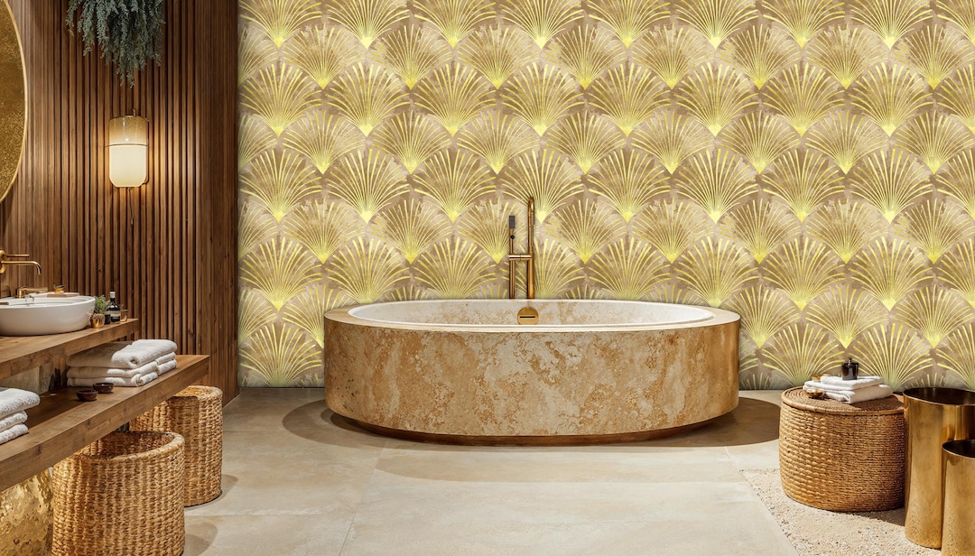 Art Deco Gold Fan Wallpaper: Peel and Stick Mural - Etsy