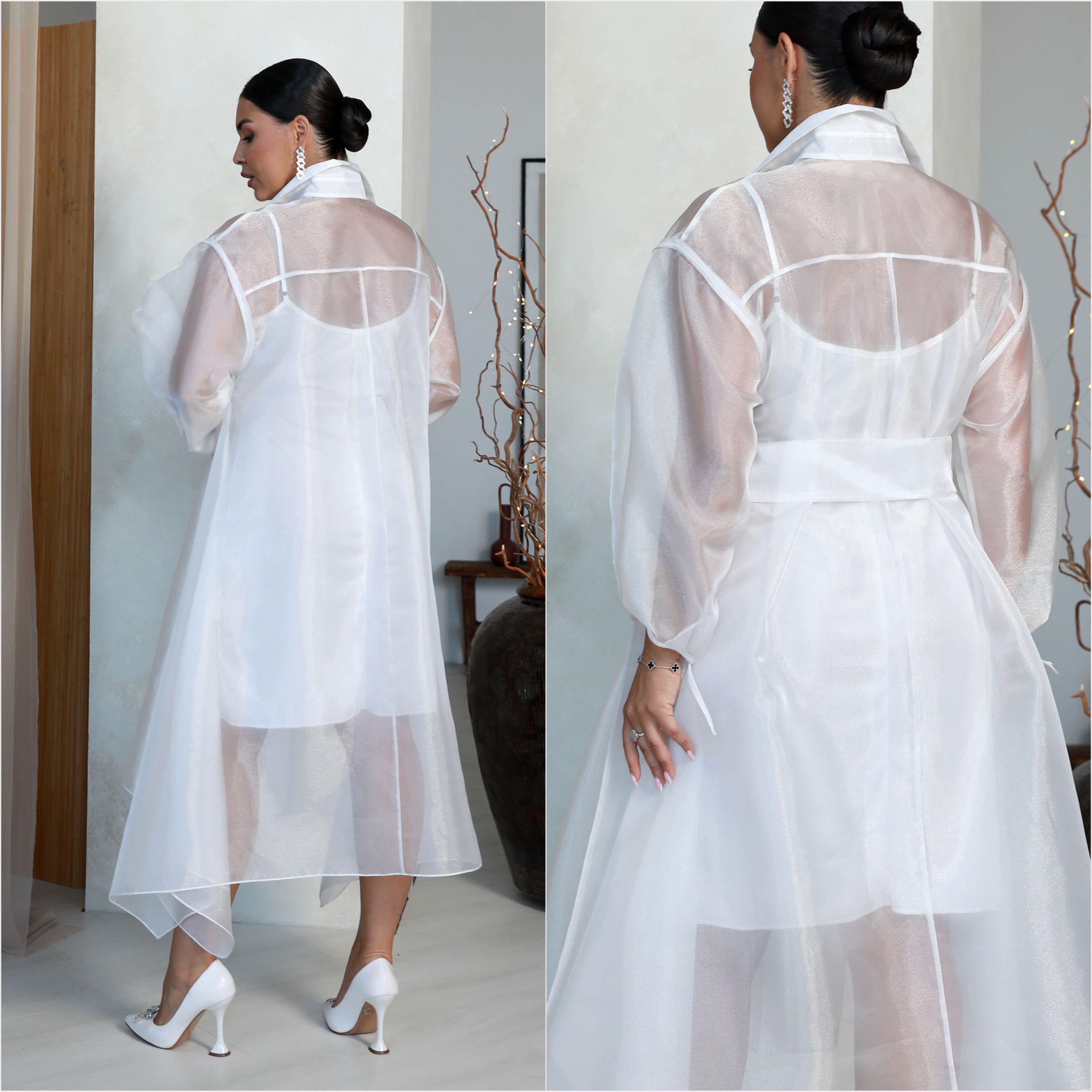 open lace back dress Glass Overlap Side Slit Organza Silk Dress main image 1