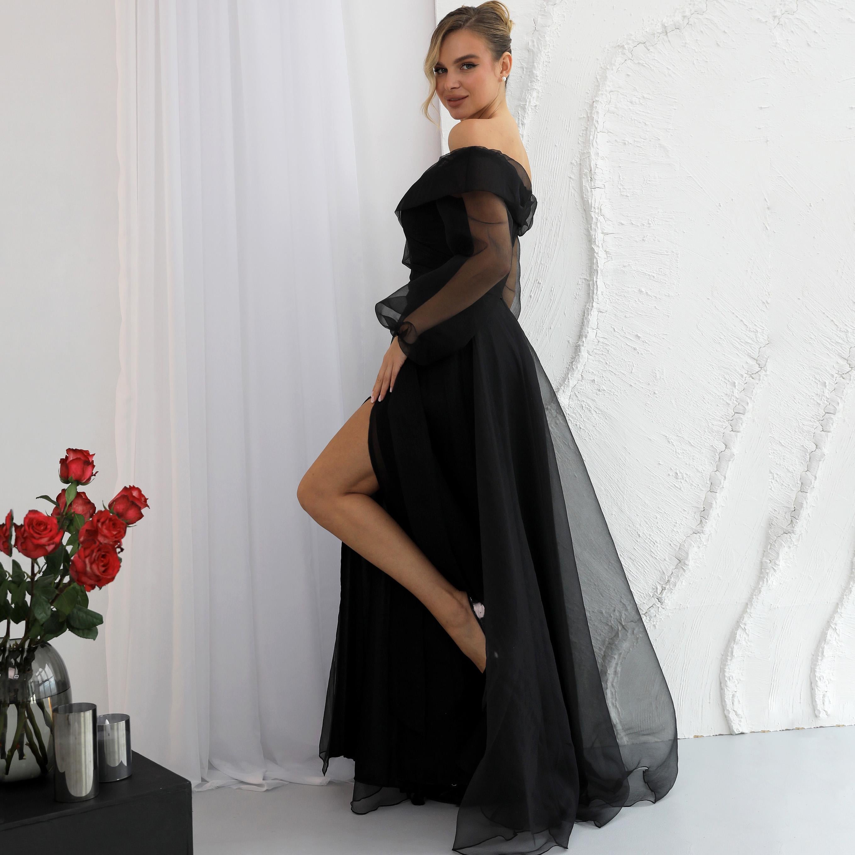 sheer prom dress Off Shoulder Embroidered Bodice Sweetheart Long Size:44 / XL Color Block Sleeveless Bodycon style top provides support iousby