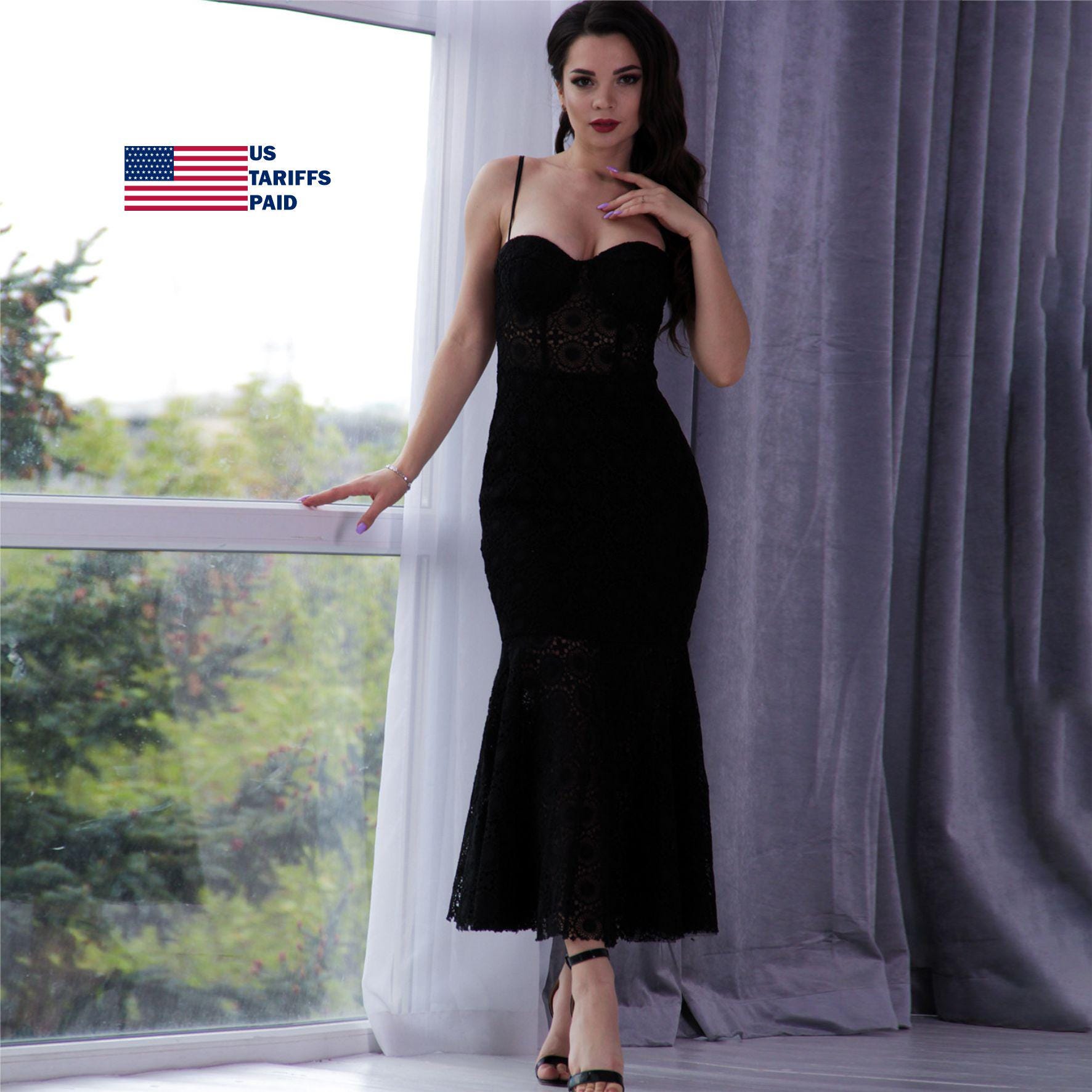 Guipure Lace Midi Black Dress - Etsy