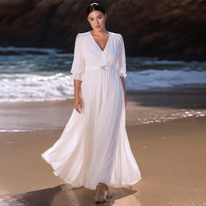 Modest Flowy Long White Dress - Etsy