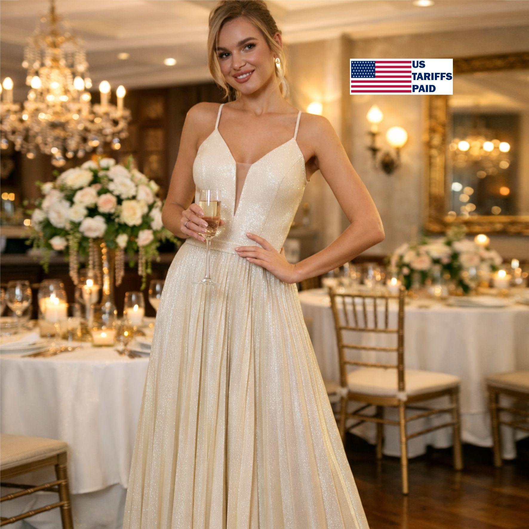 Champagne Bridesmaid Midi Dress