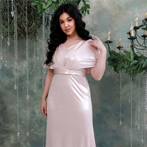 Elegant Glow Evening Gown | Draped Maxi Dress With Cape Sleeves - Etsy  Ireland