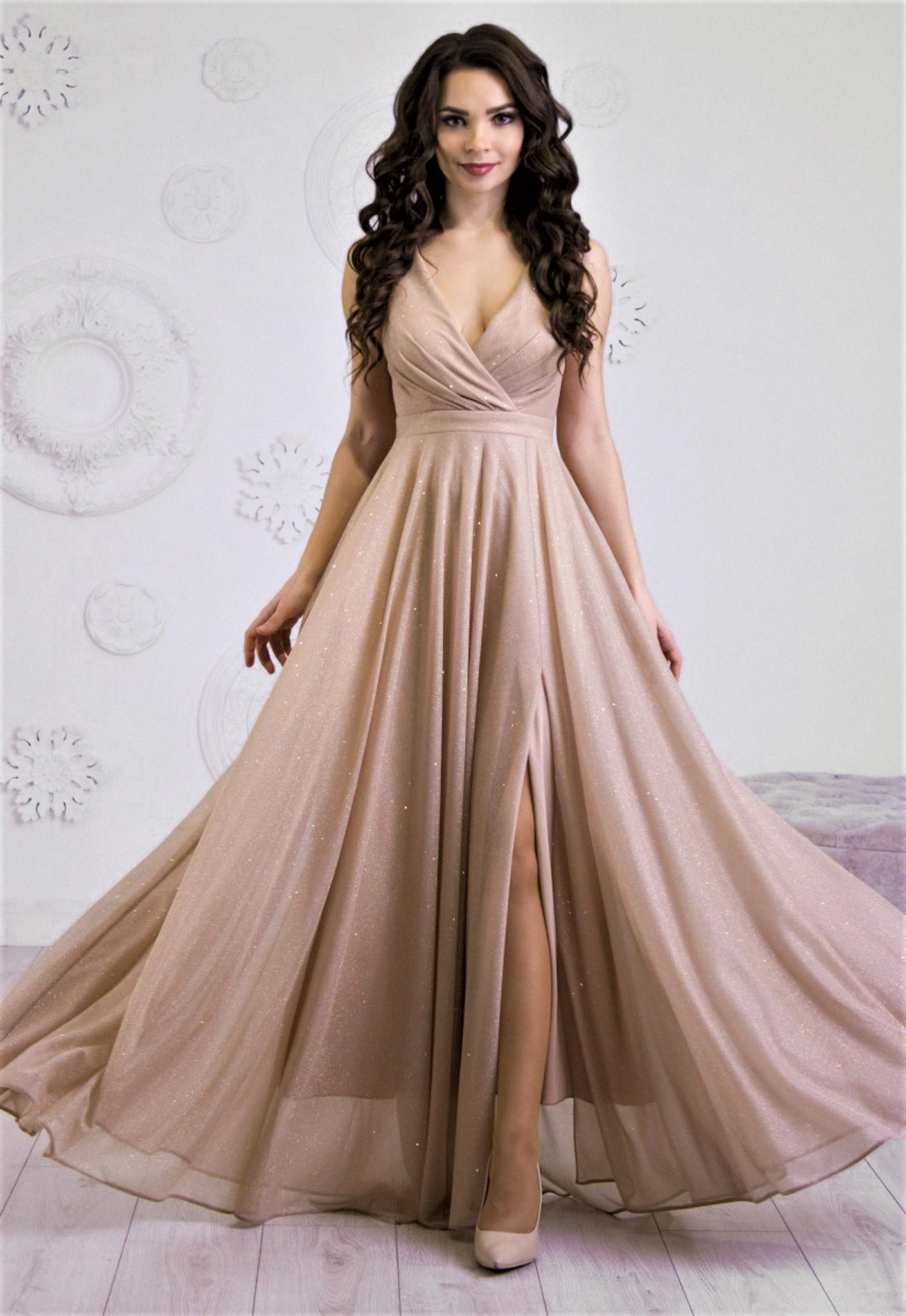 Gold maxi glitter chiffon corset evening gown with slit and lace up back. Elegant holiday and New Year dress Gold maxi glitter chiffon corset evening gown with slit and lace up back. Elegant holiday and New Year dress