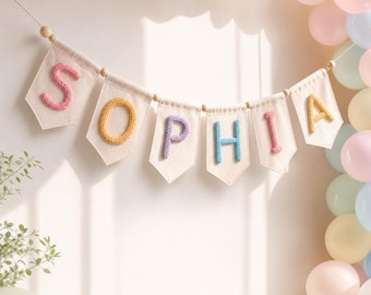 Personalized Name Bunting Banner, Baby Shower & Birthday Decor, Soft Yarn Letter Keepsake, Newborn Gift