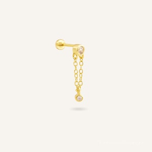 Dangle Cartilage Earring Stud 18G Ball Back Diamond Helix Piercing in Gold-Filled, for Cartilage, Conch, Tragus, Chain Stud Earring