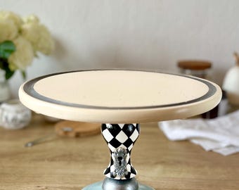 Handcrafted Wooden Cake Stand • Harlequin Pedestal, Fairytale Dessert Display, Personalized Gift