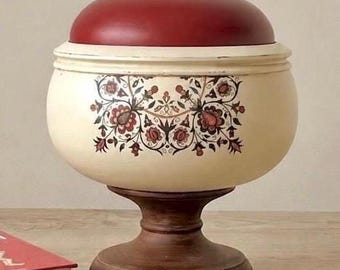 Ukrainian Folk Art Lidded Pedestal Bowl, Wooden Candy Dish, One-of-a-Kind Home Decor