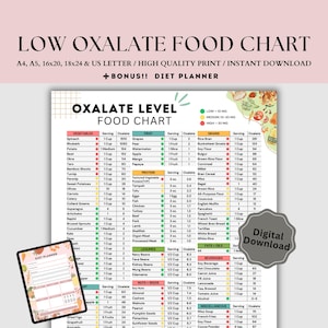 Low Oxalate Food List for Kidney Stones, Renal Diet Meal Planner for High Oxalate Food Guide, Kidney Disease Diet Plan Nutrition Tracker