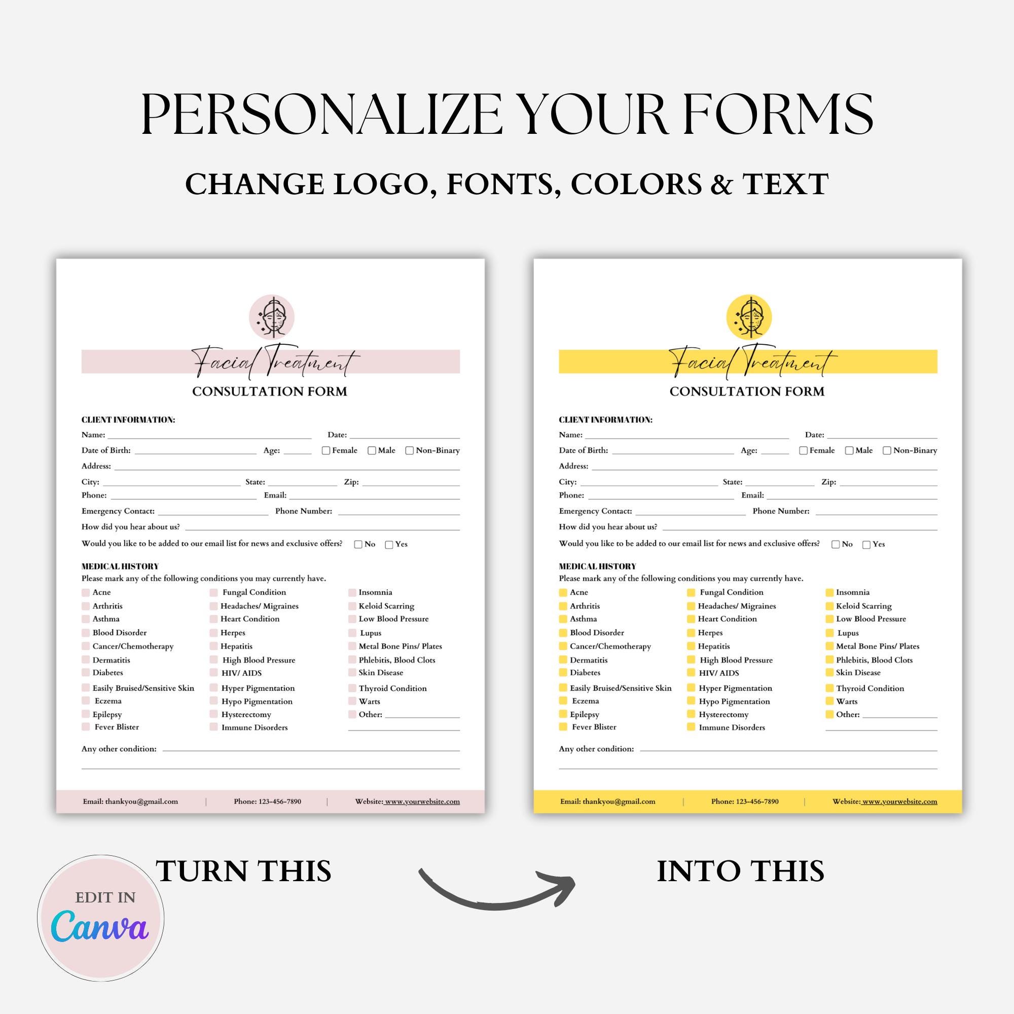 Facial Form Facial Treatment Forms, Esthetician Forms Bundle, Skincare Forms ...