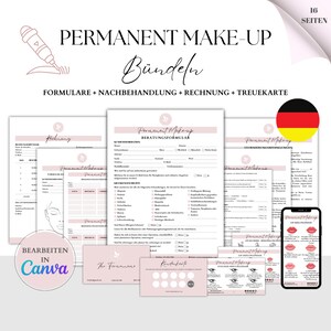 GERMAN Permanent Makeup Forms, PMU Consent Form, Makeup Consultation, PMU Aftercare Card, Lip Blushing Form, Microblading, Esthetician Forms